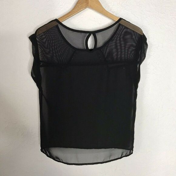 A’gaci Women’s Sheer Black Round Neck Top Medium - Picture 4 of 7